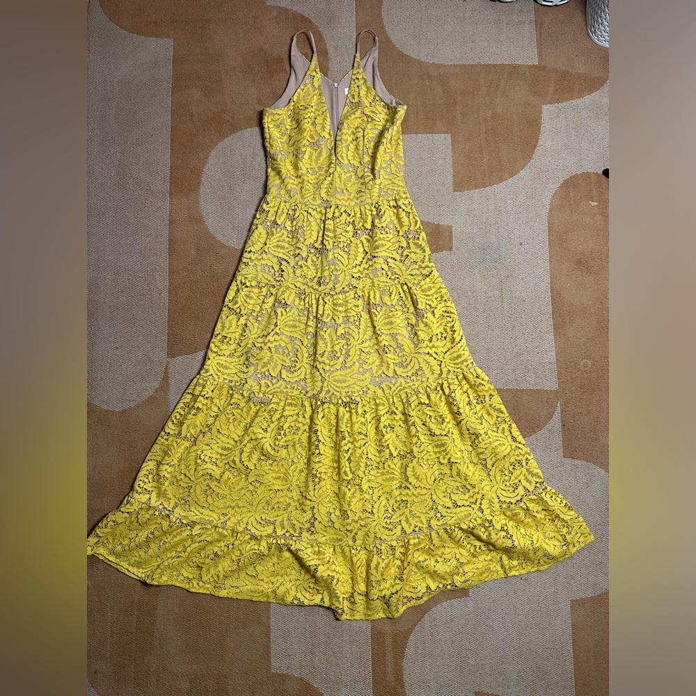 Dress The Population Sunflower Yellow Midi Cocktail Dress
